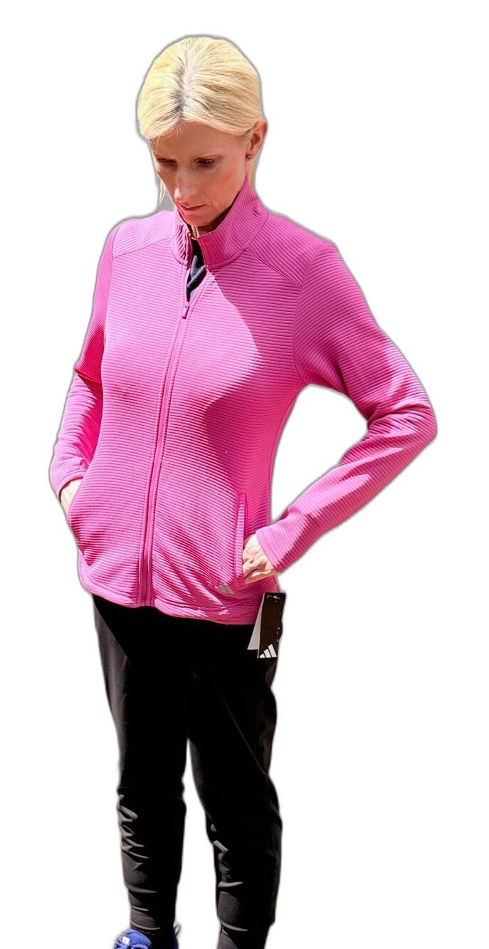 Adidas Women’s Ribbed Jacket Medium Fuchsia Pink Full Zip NWT Athletic